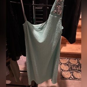 Deb Mint One-Shoulder Dress with Embellishments